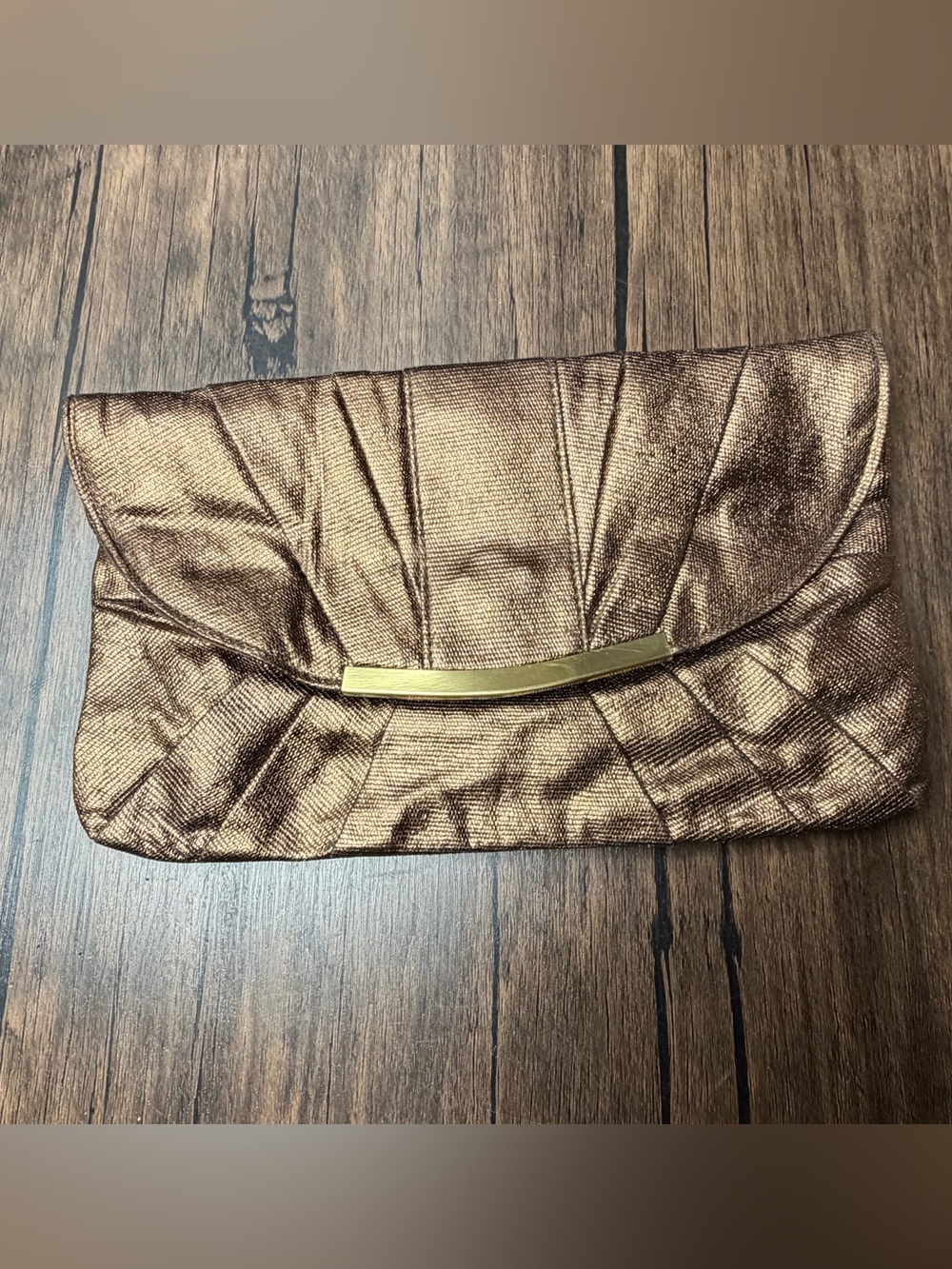 Vintage b-bag Metallic Bronze Pleated Evening Clutch Bag